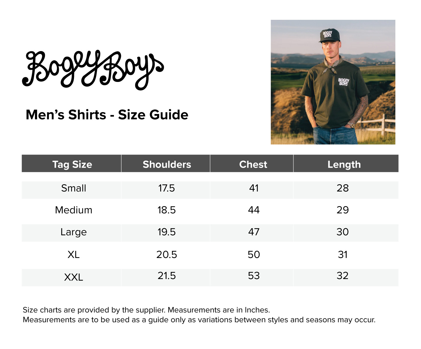 bogey boys-shirts-mens size chart